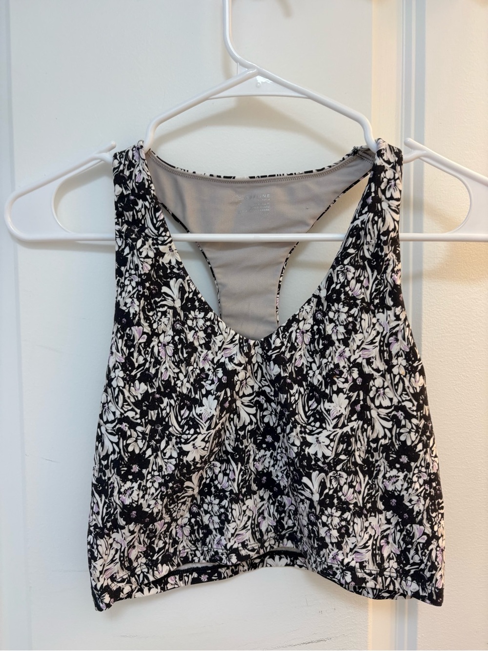 aerie Black & White Floral Racerback Crop Top